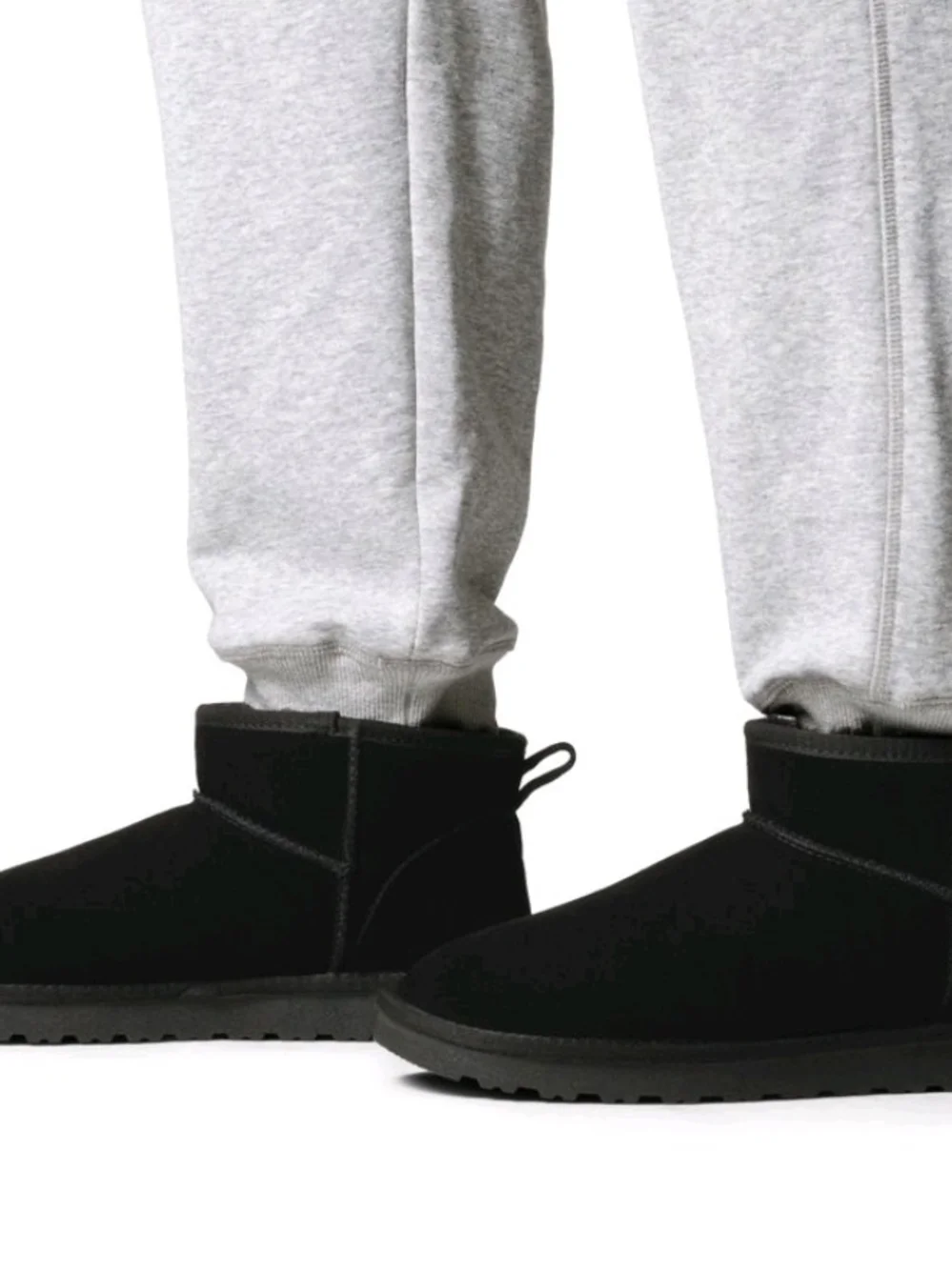 Men's Short Black Suede Winter Boot - Casual Slip-On